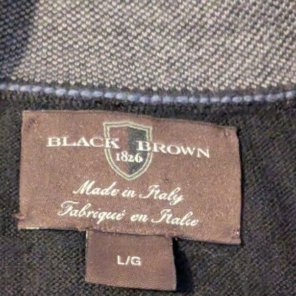Black Brown Made in Italy 100% Extra Fine Merino Wool Quarter Zip Sweater Mens L - Picture 3 of 10